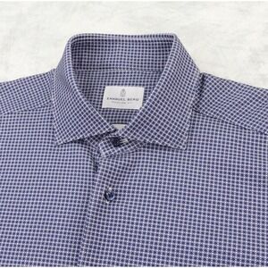 Emanuel Berg Modern Fit Jersey Dress Shirt Mens L 16.5 Blue Micro Geometric